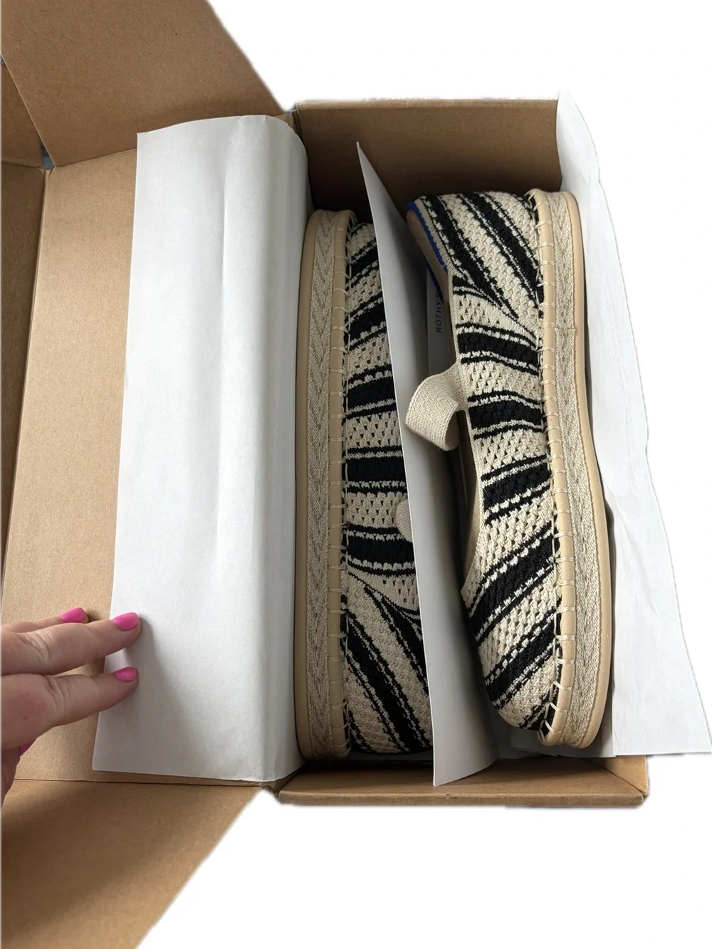 Rothy's Black and Cream Woven Espadrille Mary Jane NIB